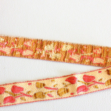 Beige, Brown And Pink Embroidery Lace Trim, Approx. 28mm Wide